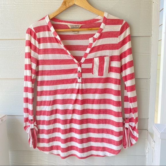 Lucky Brand Tops - LUCKY BRAND Red & White Stripe Front Pocket Thermal Long Sleeve Top